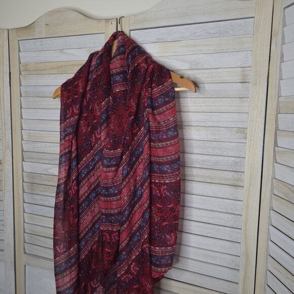 Red Blue Large Scarf Pashmina Wrap Sheer Light Shawl Patterned 40x72 - Picture 2 of 7